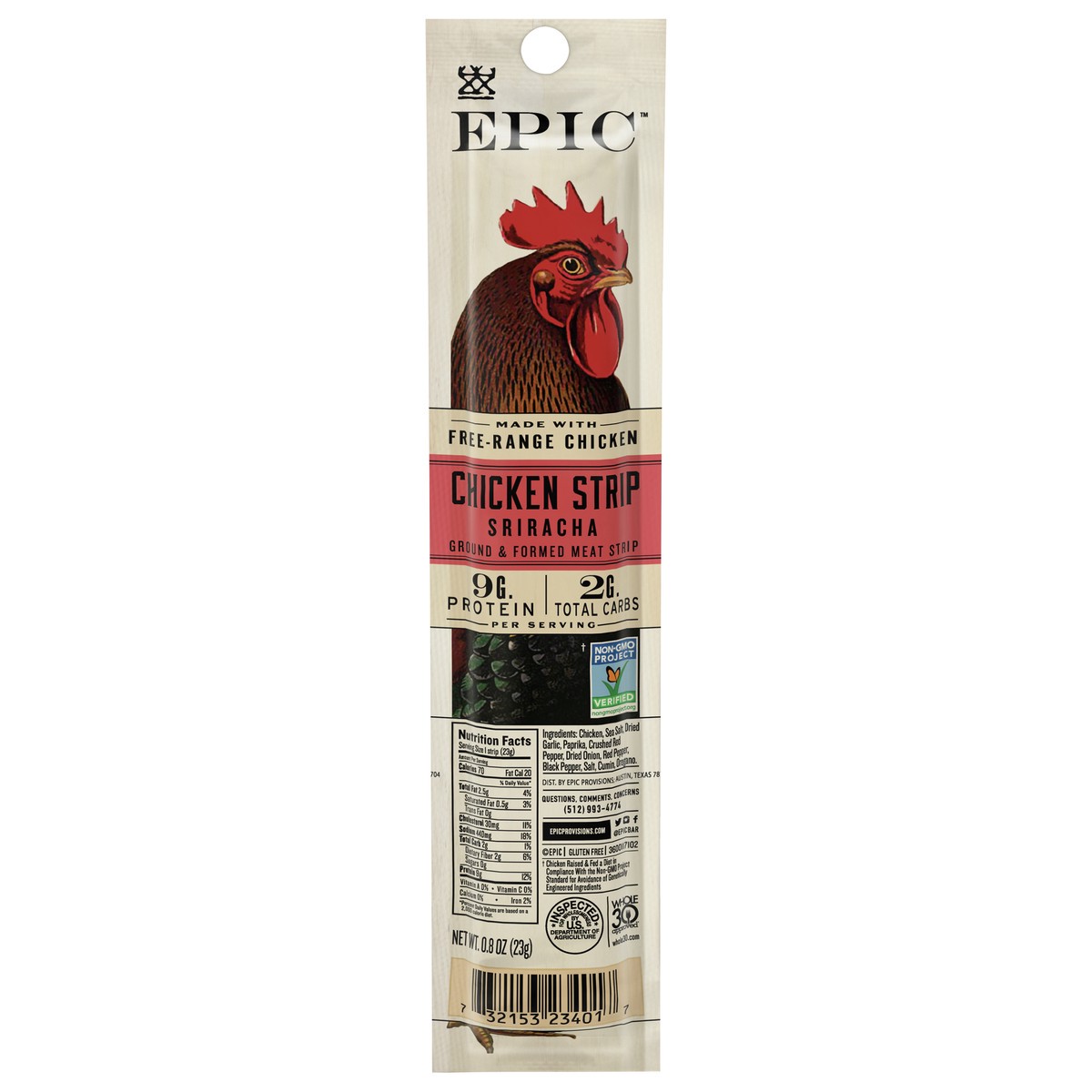 slide 14 of 14, EPIC Chicken Sriracha Snack Strip, Keto Friendly, Whole30 0.8oz, 0.8 oz