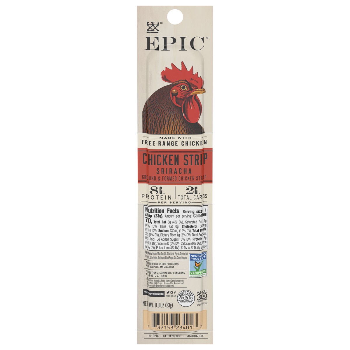 slide 1 of 14, EPIC Chicken Sriracha Snack Strip, Keto Friendly, Whole30 0.8oz, 0.8 oz