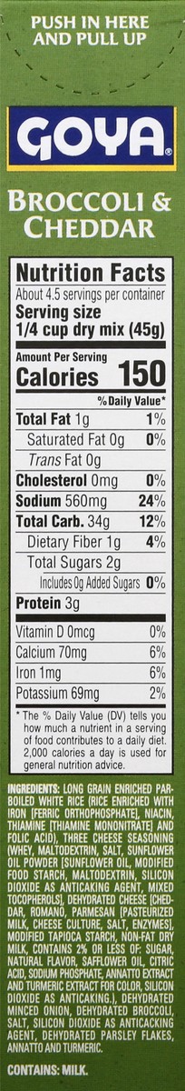 slide 4 of 9, Goya Broccoli & Cheddar Rice / Country Style Rice & Cheese Sauce, 7 oz