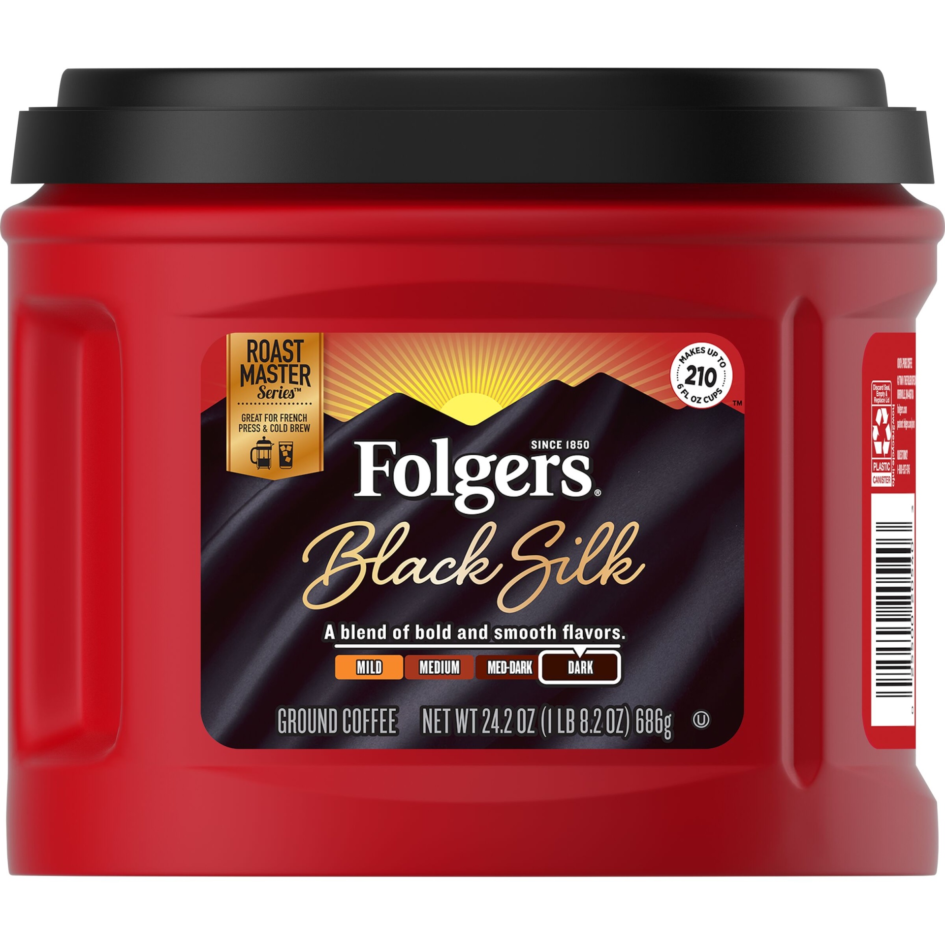 slide 2 of 2, Folgers Black Silk Dark Roast Ground Coffee, 24.2 oz