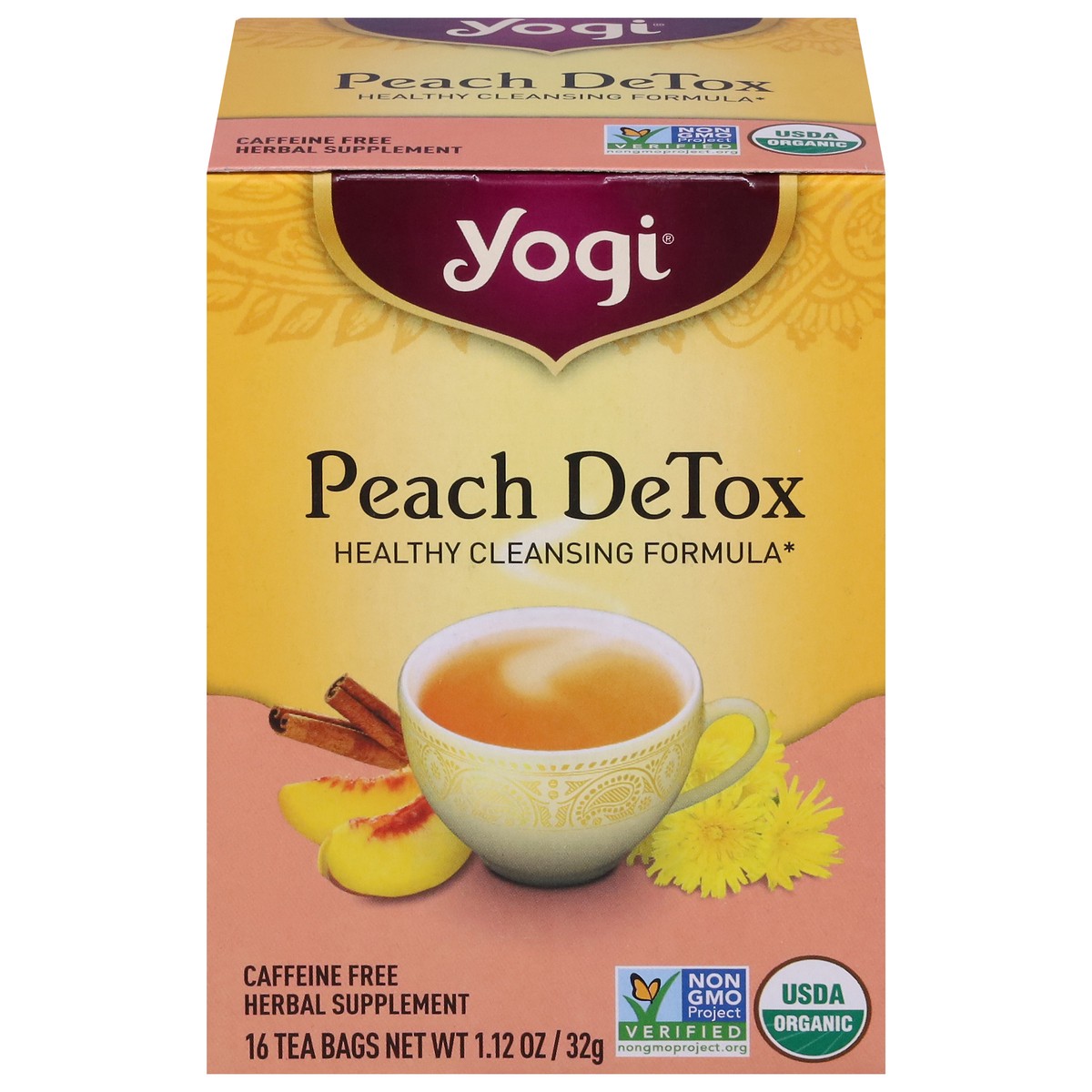 slide 1 of 9, Yogi Caffeine Free Peach DeTox Tea Bags 16 Tea Bags, 16 ct