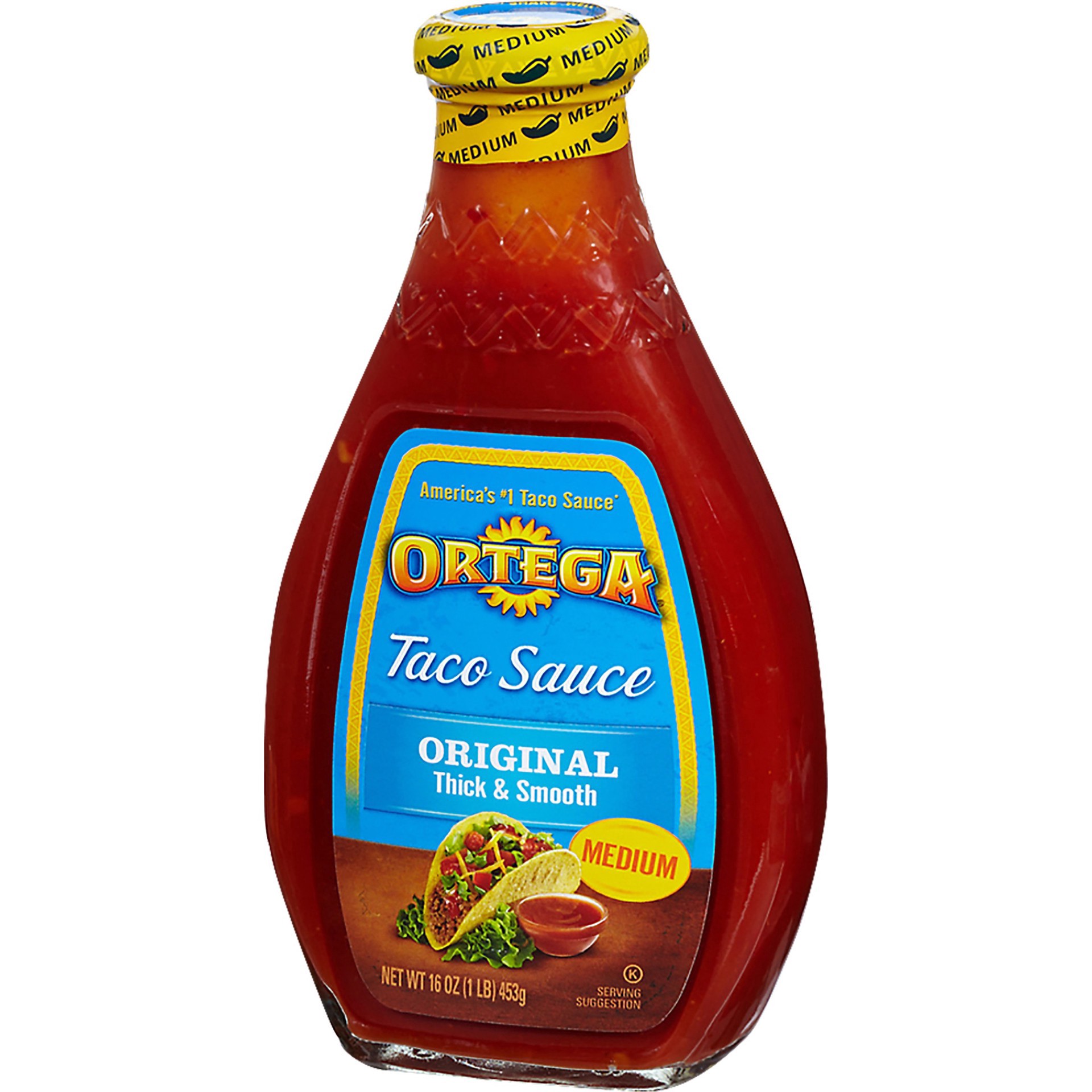 slide 8 of 9, Ortega Original Thick and Smooth Medium Taco Sauce, Kosher, 16 OZ Glass Bottle, 16 oz