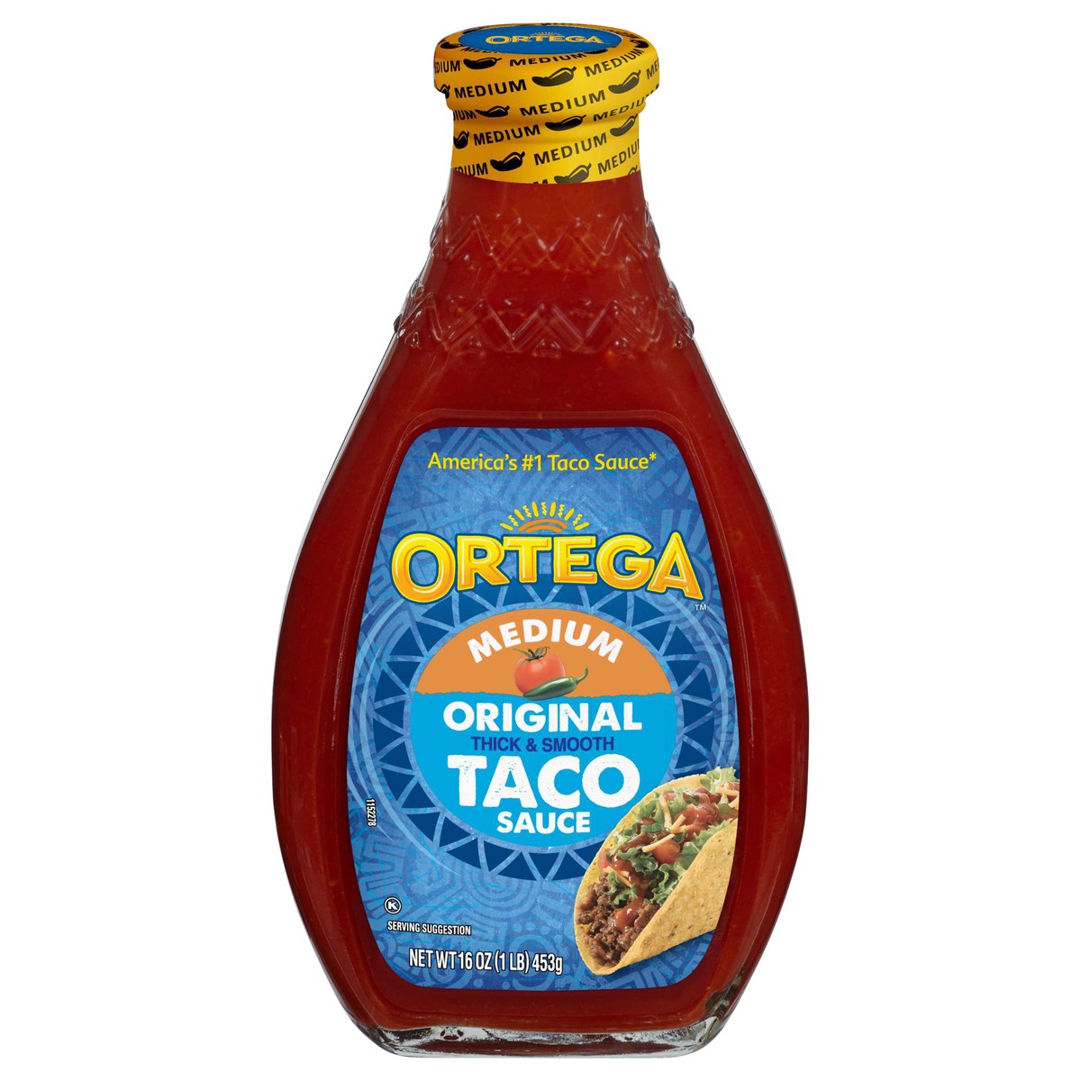 slide 1 of 9, Ortega Original Thick and Smooth Medium Taco Sauce, Kosher, 16 OZ Glass Bottle, 16 oz