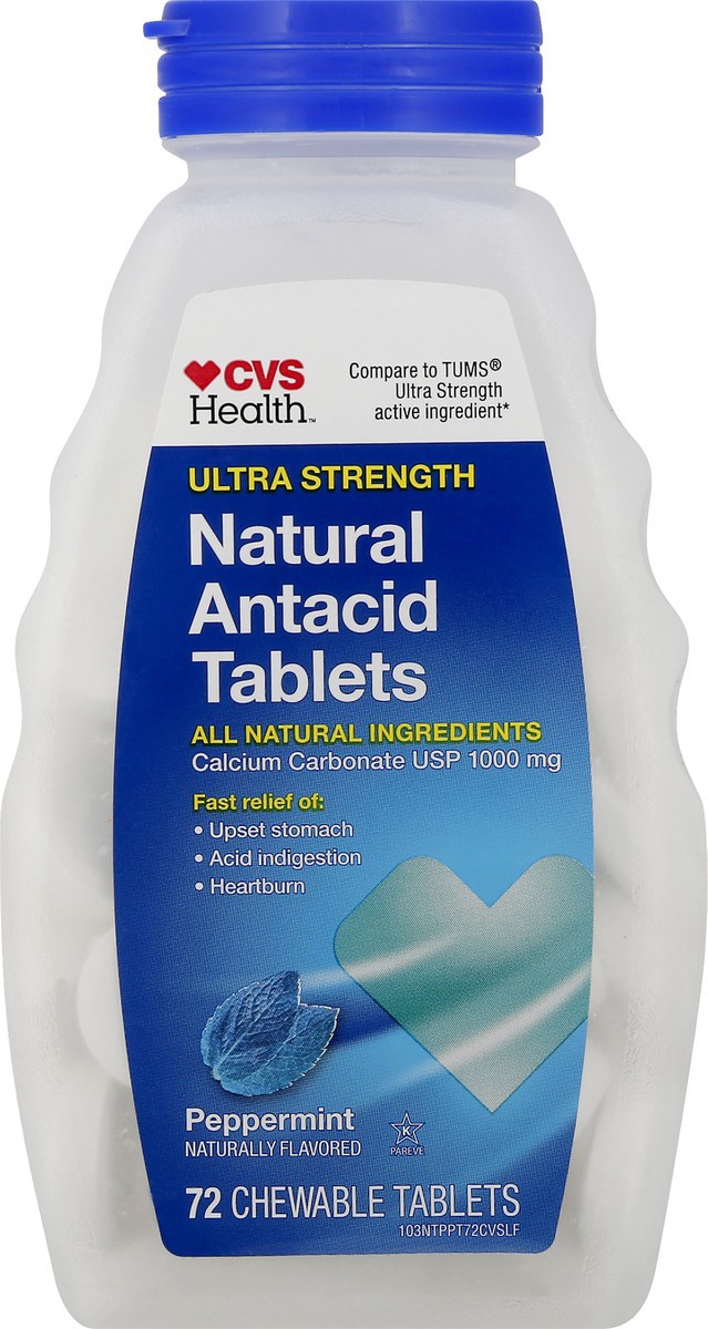 slide 7 of 11, CVS Health Natural Ultra Strength Antacid Tablets, Natural Peppermint, 72 Ct, 72 ct