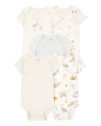 Carter's Baby 5-Pack Striped Birds Short-Sleeve Cotton Bodysuits - Ivory, 18M