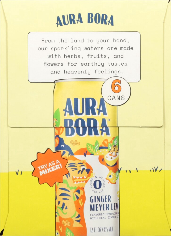 slide 3 of 6, Aura Bora Herbal Ginger Meyer Lemon Sparkling Water 6 - 12 fl oz Cans, 6 ct; 12 oz