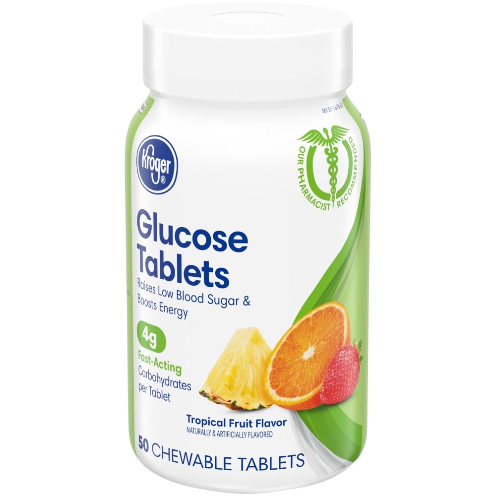 slide 1 of 1, Kroger Tropical Fruit Flavored Glucose Chewable Tablets, 50 ct