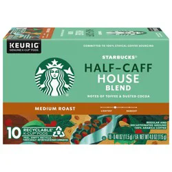 Starbucks K-Cup Coffee Pods, Medium Roast Hot or Iced Coffee, Half-Caff House Blend, 10 Keurig Pods