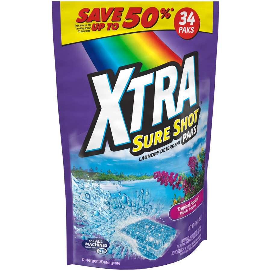 slide 2 of 6, Xtra Sure Shot Tropical Passion Laundry Detergent Paks, 34 ct