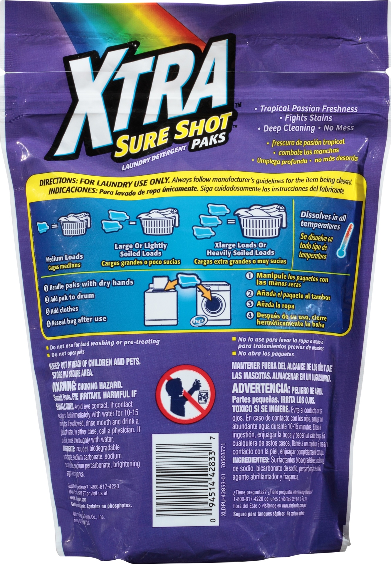 slide 6 of 6, Xtra Sure Shot Tropical Passion Laundry Detergent Paks, 34 ct