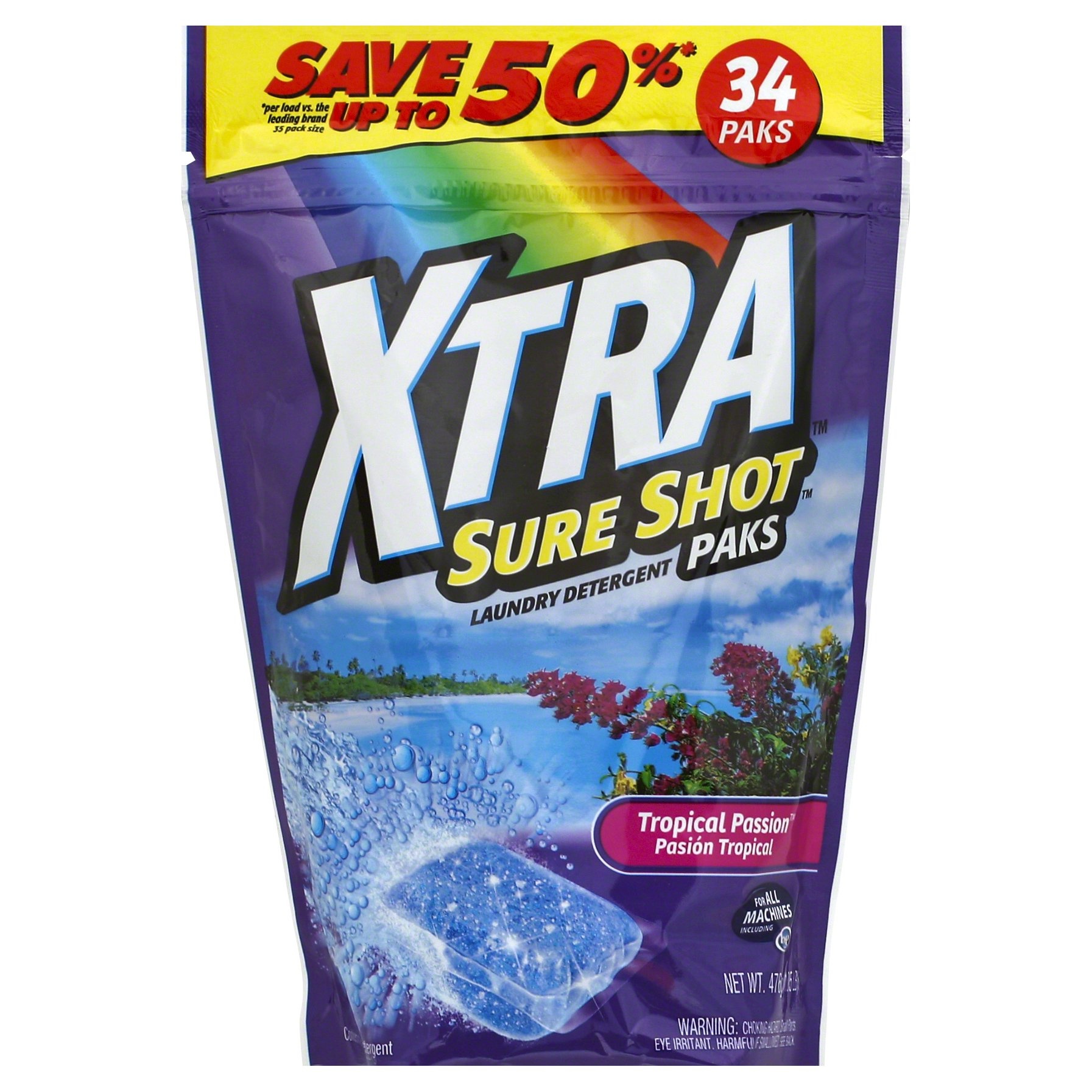 slide 1 of 6, Xtra Sure Shot Tropical Passion Laundry Detergent Paks, 34 ct