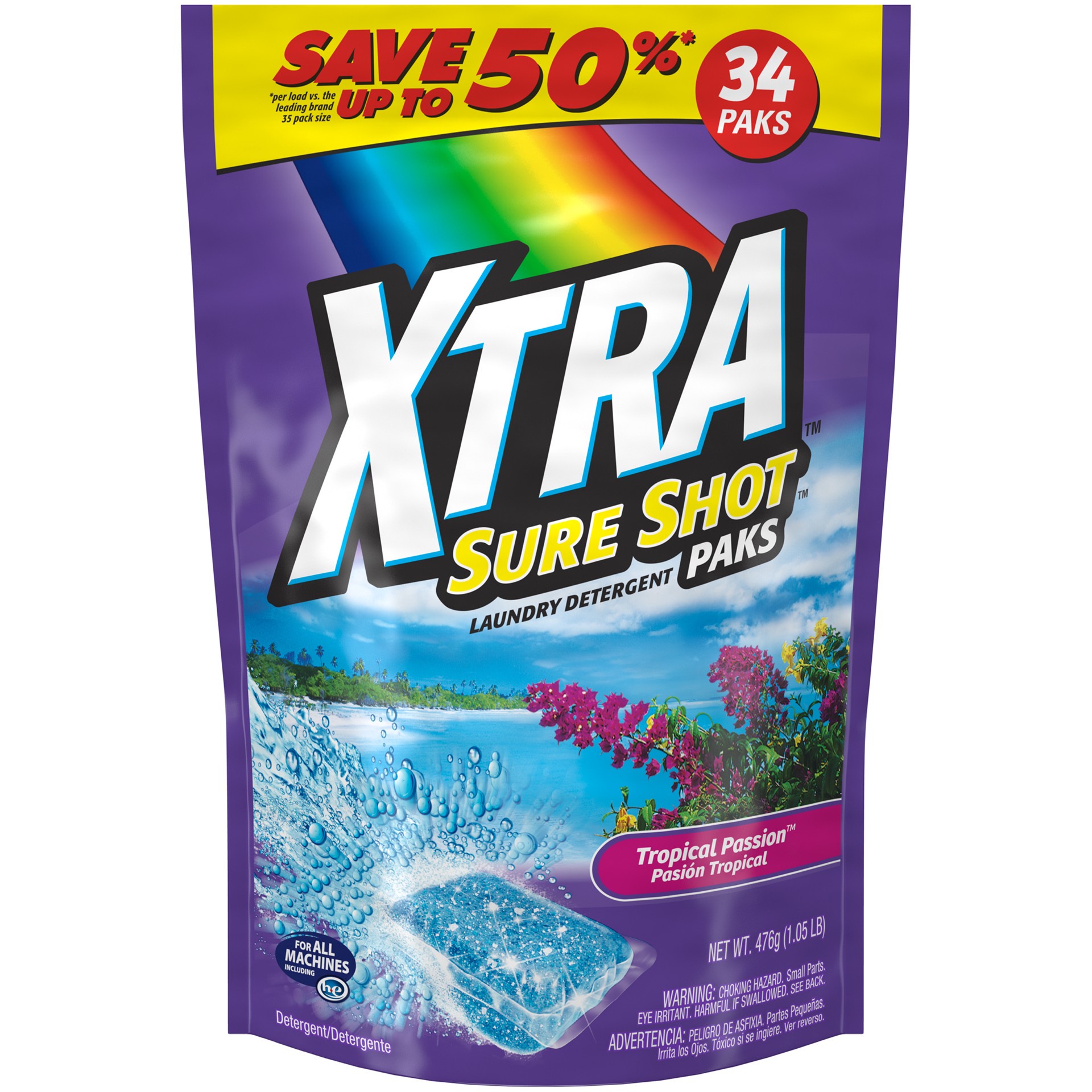 slide 1 of 3, Xtra Unit Dose Detergent, Tropical Passion, 34 count, 1.05 lb