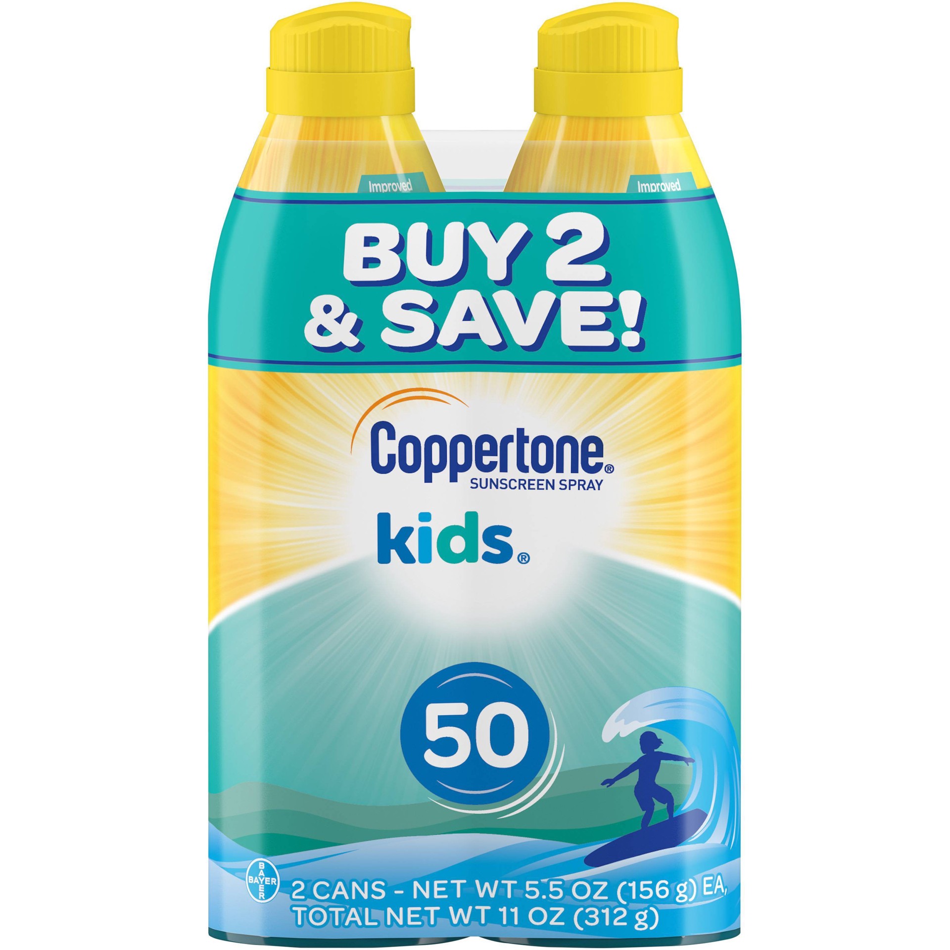 slide 1 of 2, Coppertone Kids Sunscreen Spray SPF 50, 2 ct; 5.5 oz