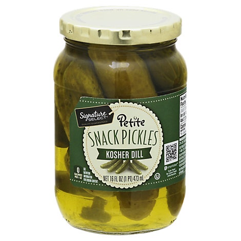 slide 1 of 1, Signature Select Pickle Snack Kosher Dill Petite, 16 fl oz