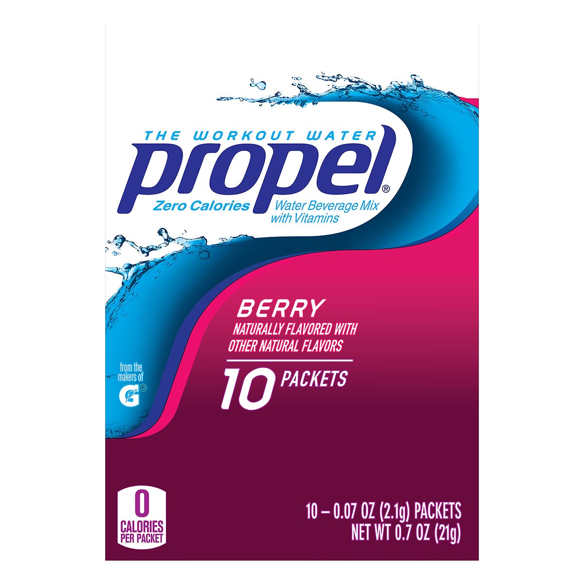 slide 1 of 8, Propel Zero Calories Berry Water Beverage Mix 10 ea, 10 ct