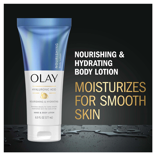 slide 12 of 25, Olay Nourishing & Hydrating Hand and Body Lotion with Hyaluronic Acid, 6 fl oz