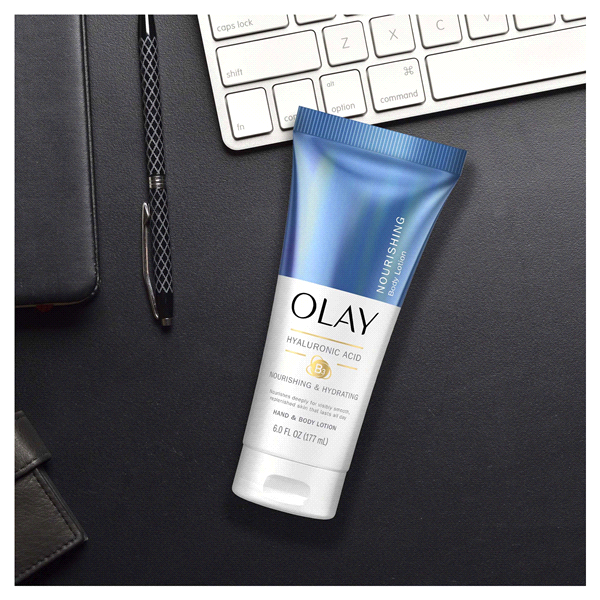 slide 16 of 25, Olay Nourishing & Hydrating Hand and Body Lotion with Hyaluronic Acid, 6 fl oz