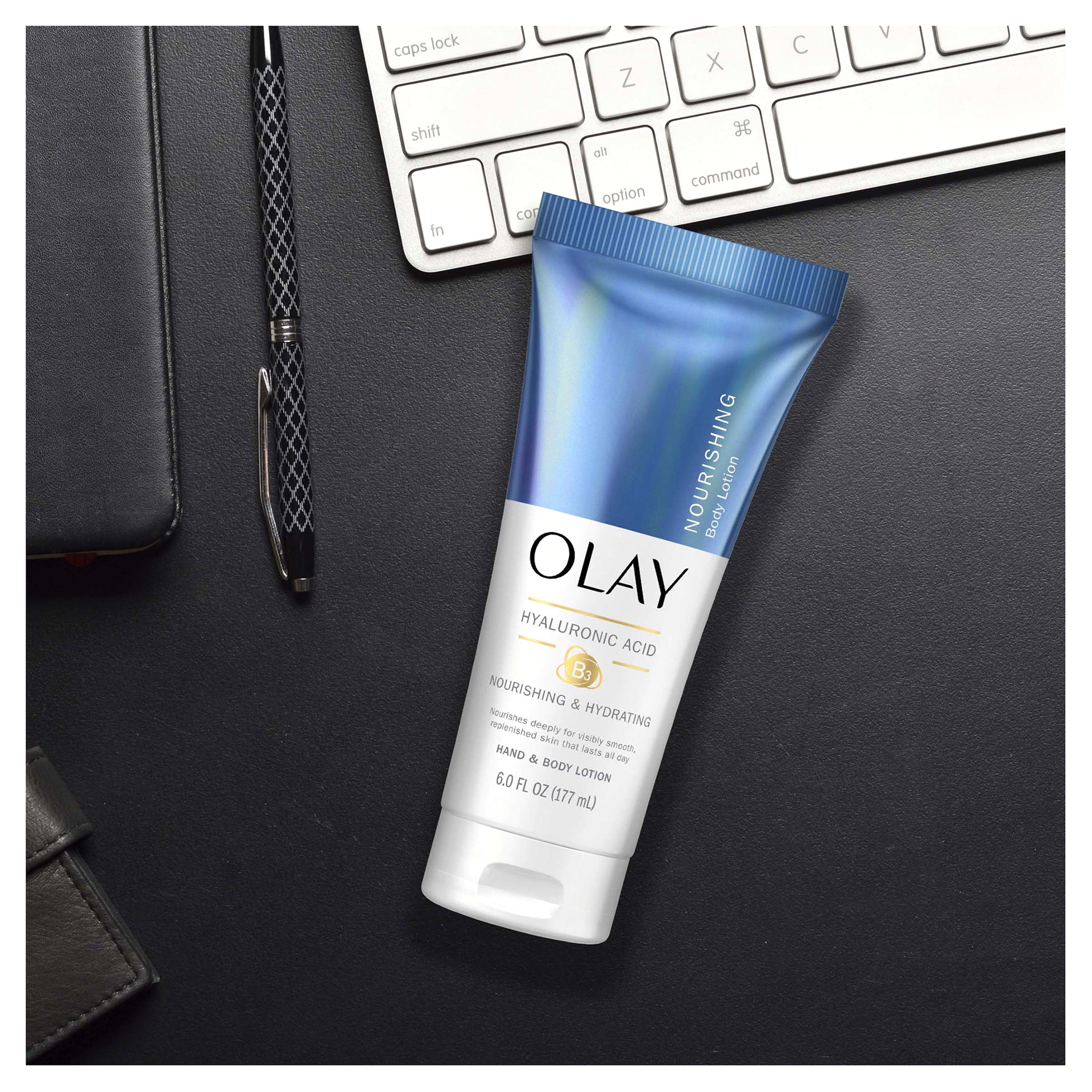 slide 17 of 25, Olay Nourishing & Hydrating Hand and Body Lotion with Hyaluronic Acid, 6 fl oz