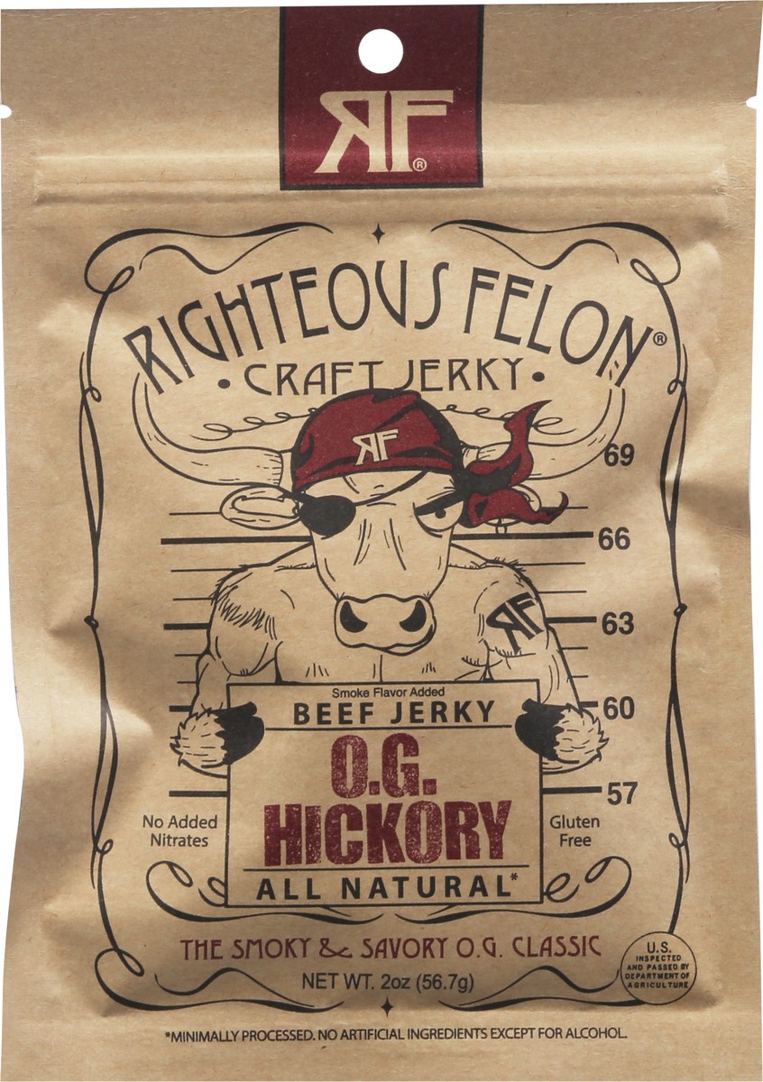 slide 4 of 9, Righteous Felon Hickory Beef Jerky, 2 oz