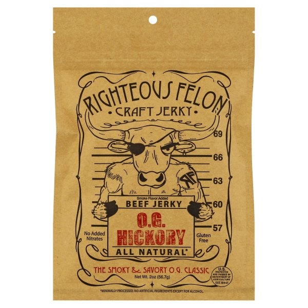 slide 1 of 1, Righteous Felon Beef Jerky: O.g. Hickory, 2 oz