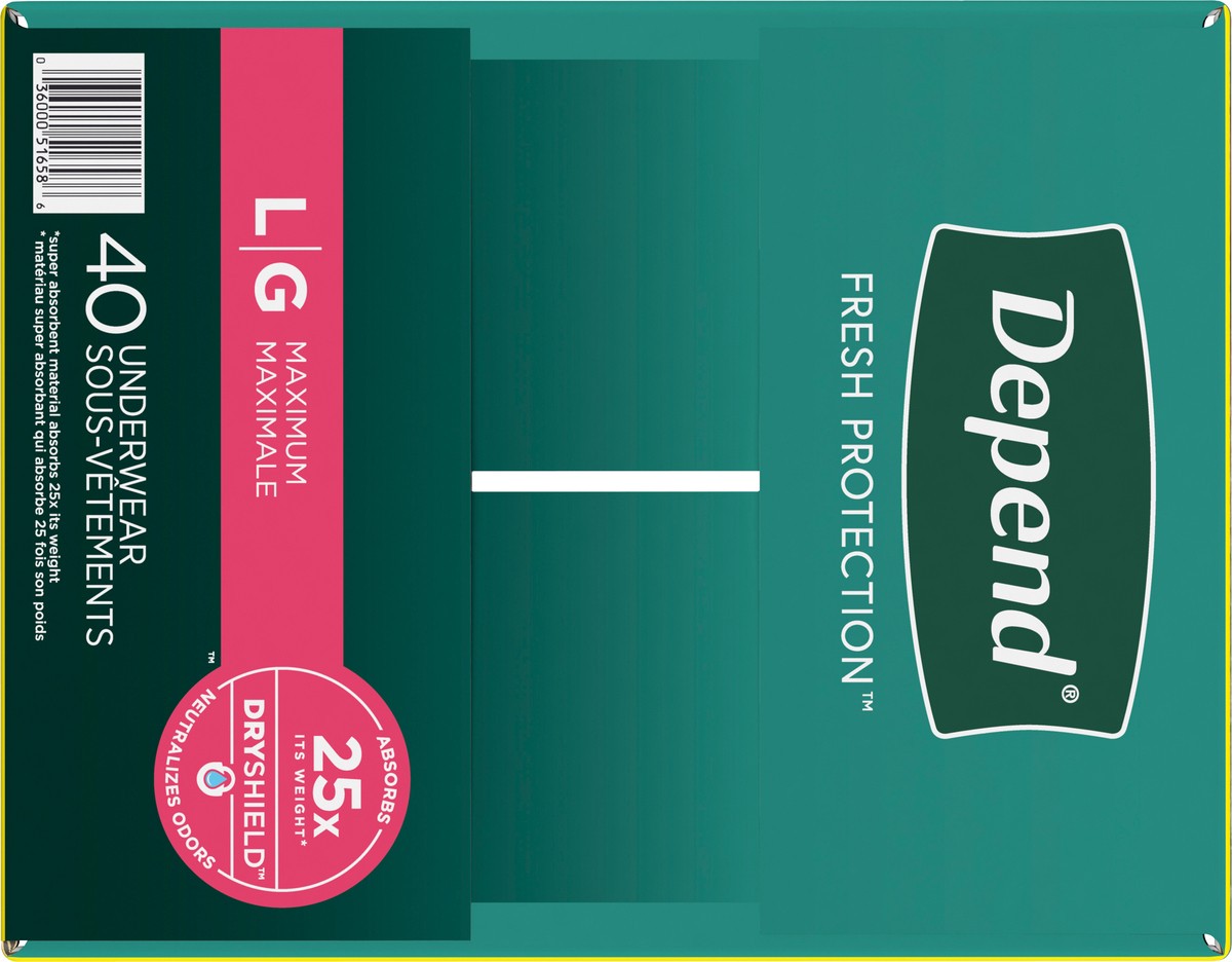slide 7 of 9, Depend Fresh Protection Adult Incontinence & Postpartum Bladder Leak Underwear for Women, Disposable, Maximum, Large, Blush, 40 Count, 40 ct