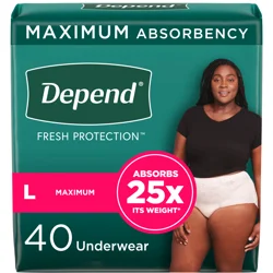 Depend Fresh Protection Adult Incontinence & Postpartum Bladder Leak Underwear for Women, Disposable, Maximum, Large, Blush, 40 Count