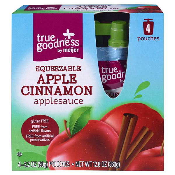 slide 1 of 1, True Goodness Squeezable Apple Cinnamon Applesauce, 12.8 oz