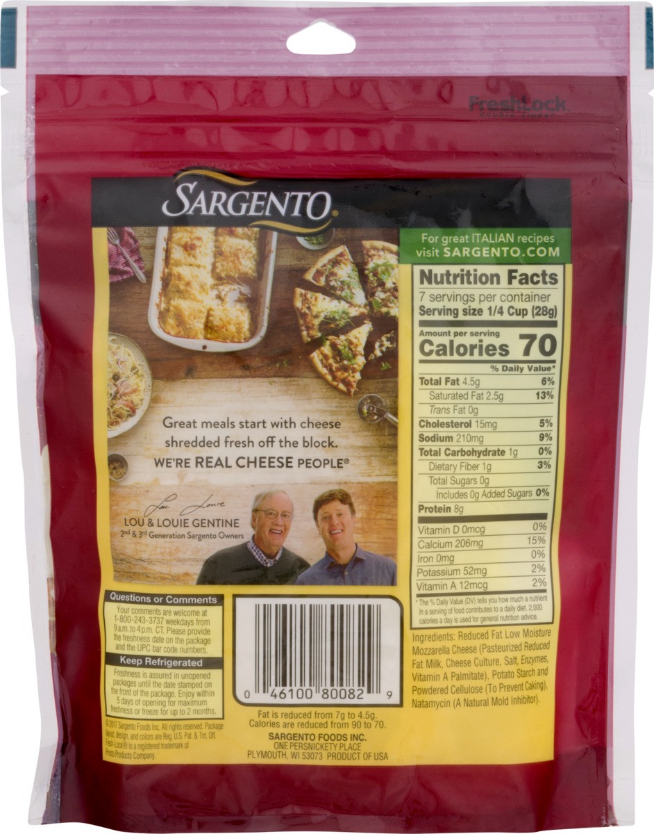 slide 5 of 9, Sargento Shredded Reduced Fat Mozzarella Natural Cheese, 7 oz., 7 oz