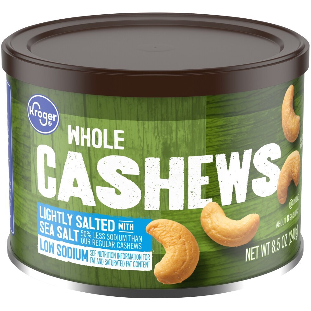 slide 1 of 3, Kroger Whole Lightly Salted Cashews, 8.5 oz