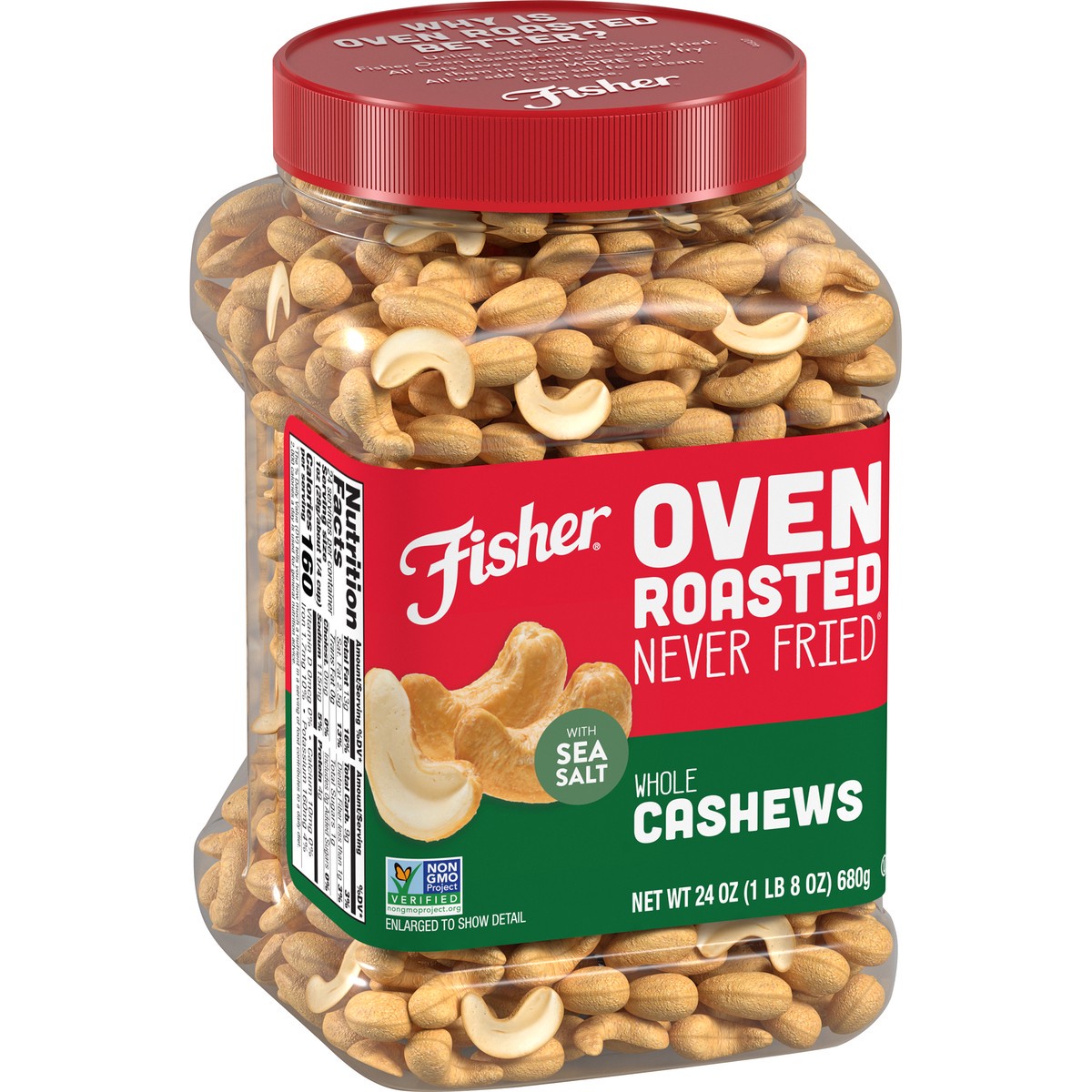 slide 2 of 9, Fisher Oven Roasted Whole Cashews, 24 oz
