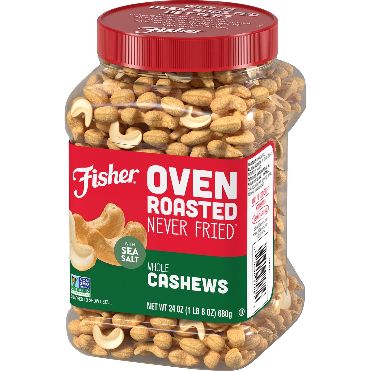 slide 3 of 9, Fisher Oven Roasted Whole Cashews, 24 oz