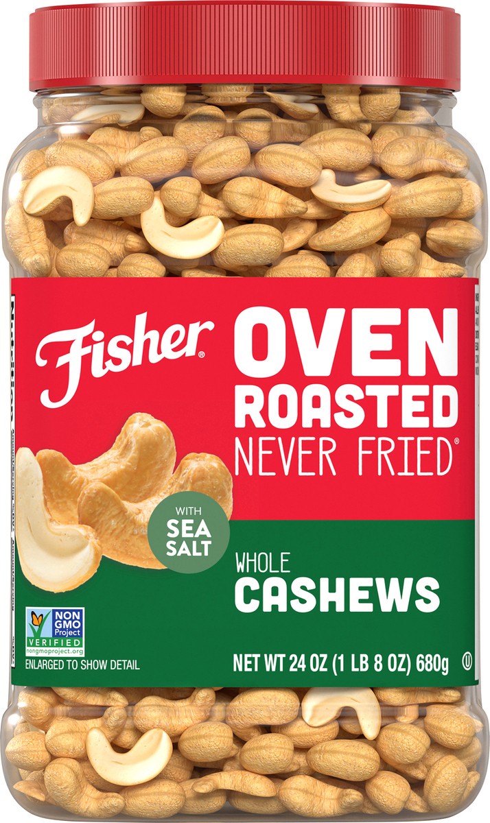 slide 6 of 9, Fisher Oven Roasted Whole Cashews, 24 oz