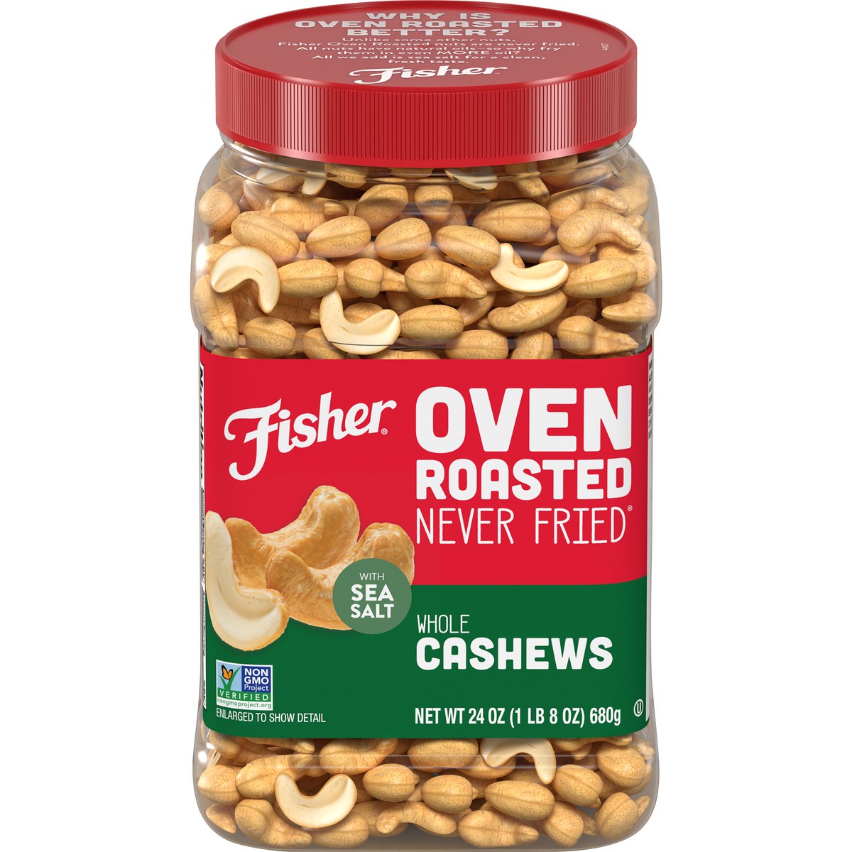slide 1 of 9, Fisher Oven Roasted Whole Cashews, 24 oz