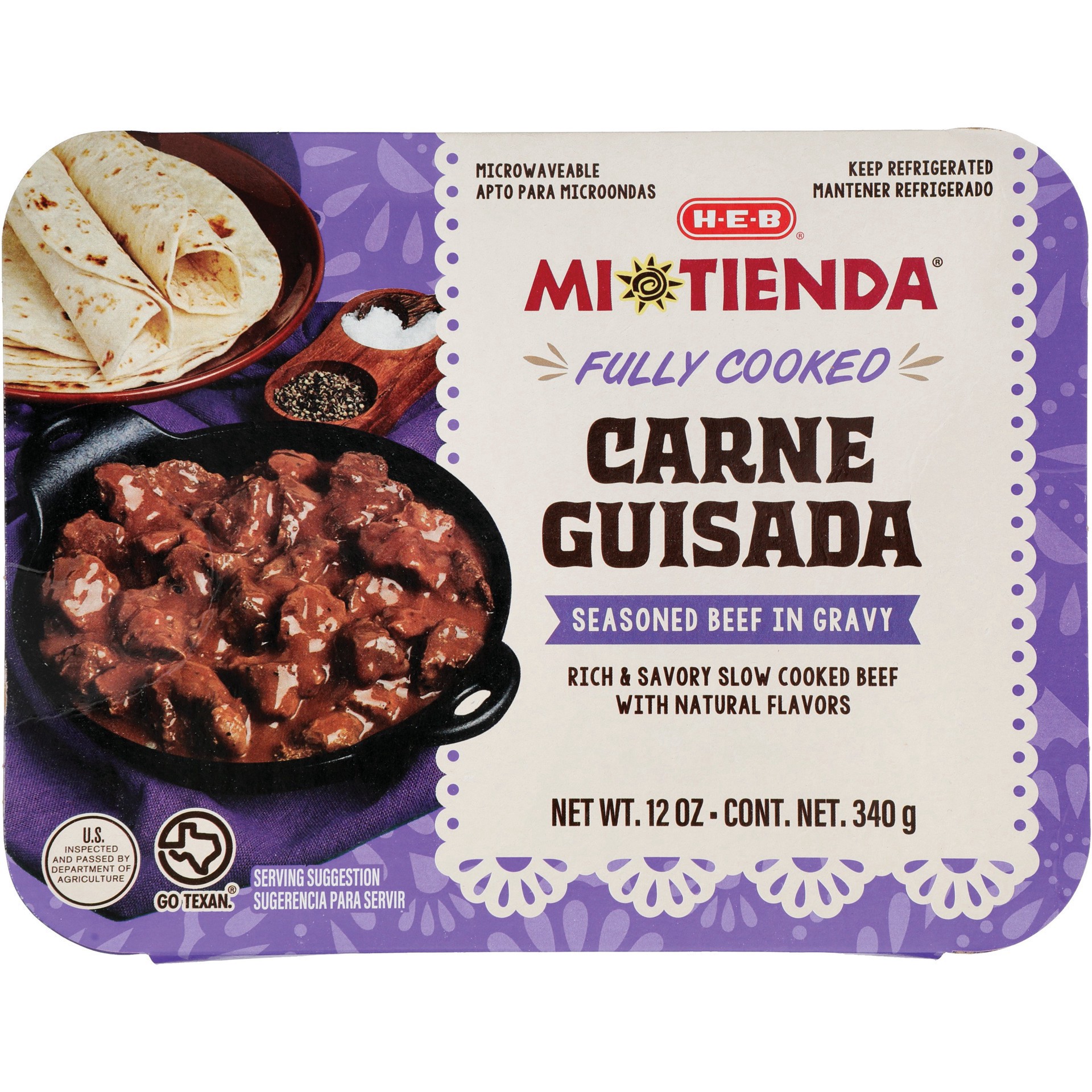 slide 1 of 1, H-E-B Mi Tienda Fully Cooked Seasoned Beef Carne Guisada, 12 oz