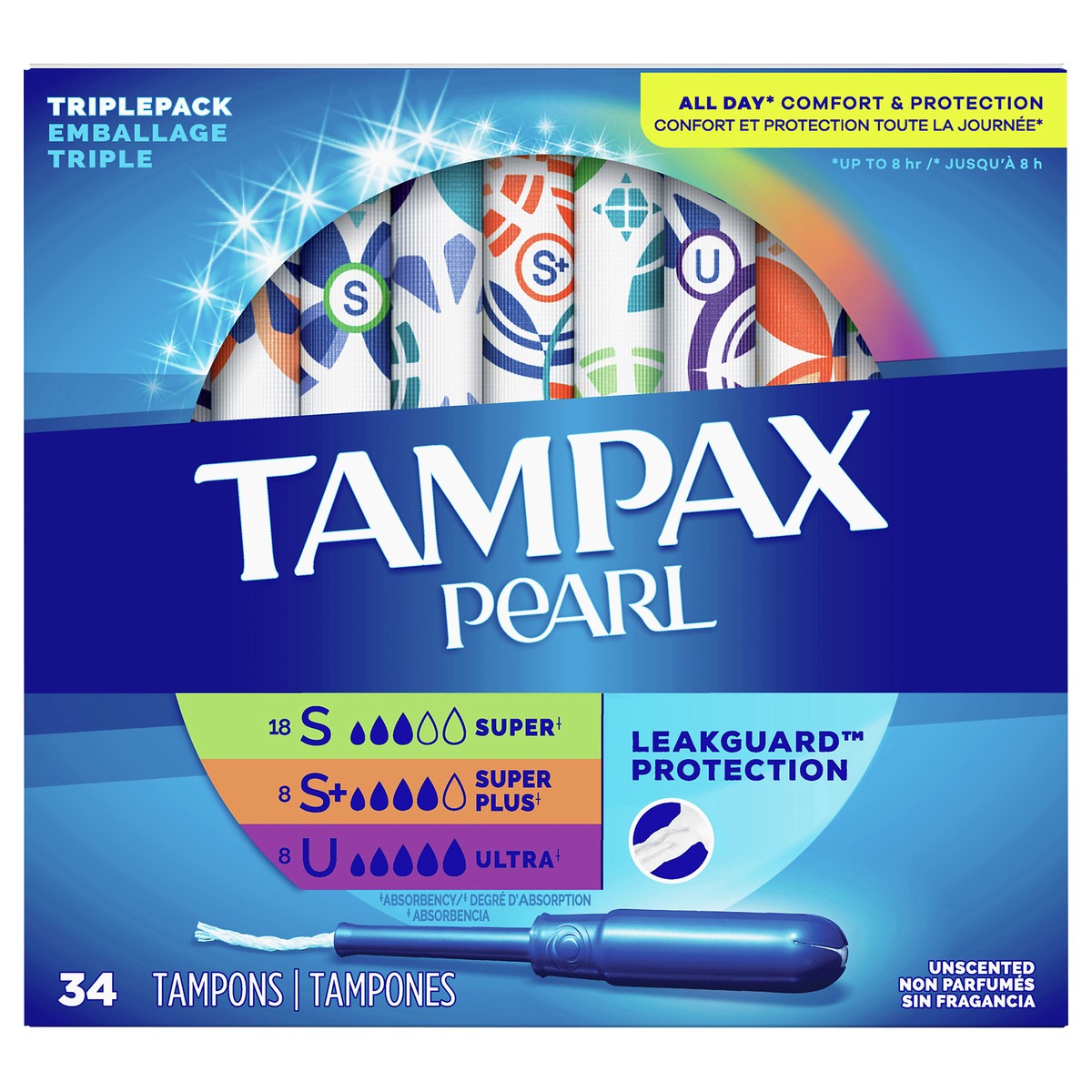 slide 1 of 4, Tampax Pearl Triple Pack with Super/Super Plus/Ultra Absorbency Unscented Plastic Tampons - 34ct, 34 ct