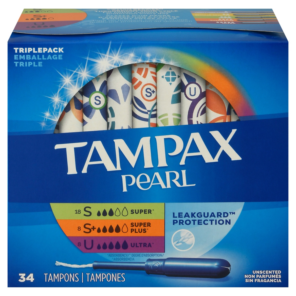 slide 1 of 2, Tampax Pearl Triple Pack Unscented Tampons 34 ea, 34 ct