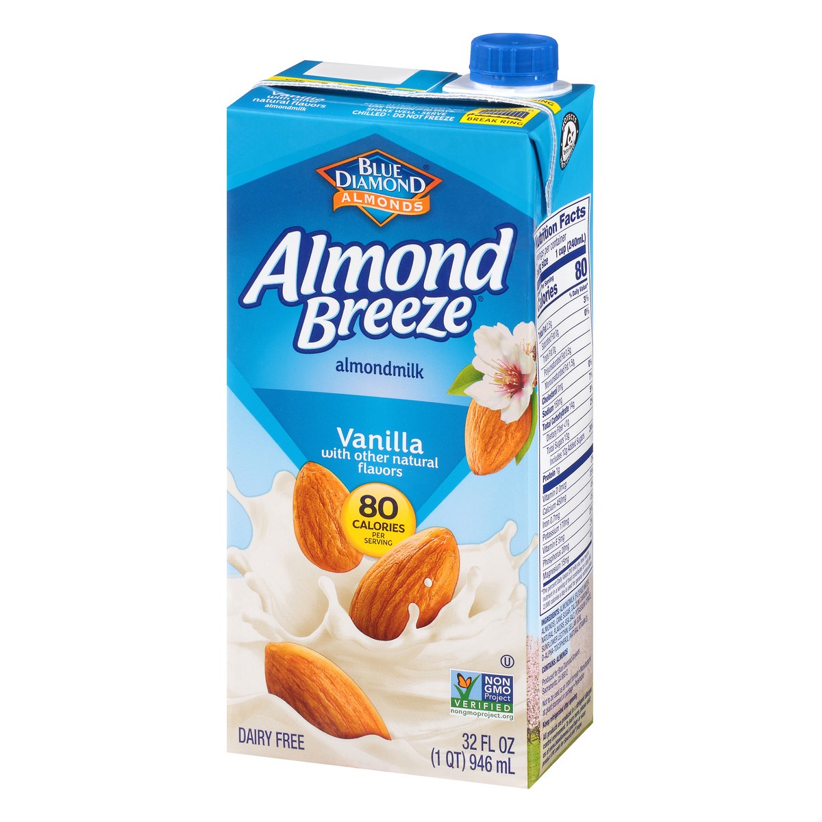 slide 4 of 9, Blue Diamond Almond Breeze Vanilla Shelf-Stable Almondmilk, 32 oz, 1 qt