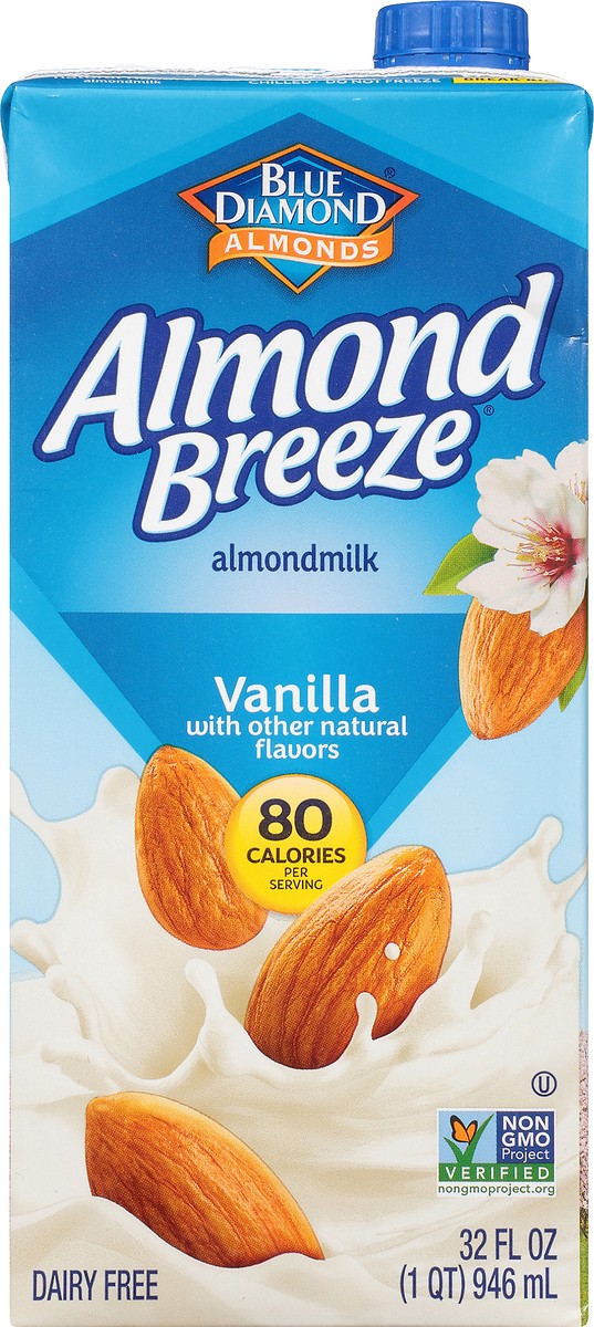 slide 6 of 9, Blue Diamond Almond Breeze Vanilla Shelf-Stable Almondmilk, 32 oz, 1 qt