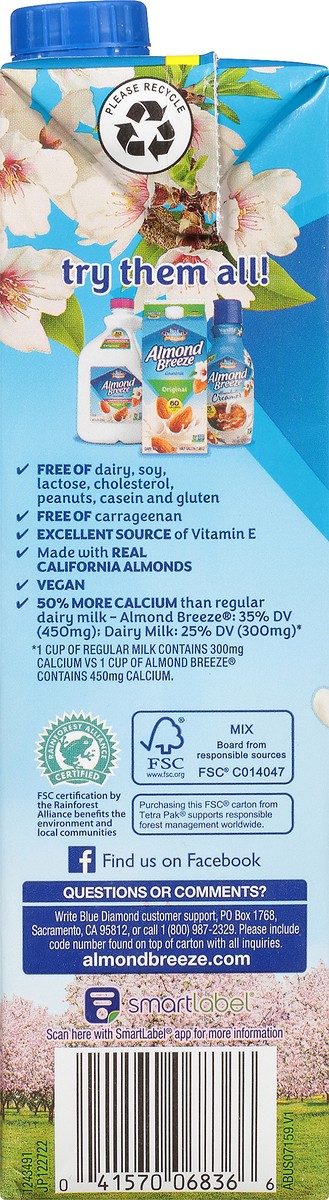 slide 7 of 9, Blue Diamond Almond Breeze Vanilla Shelf-Stable Almondmilk, 32 oz, 1 qt