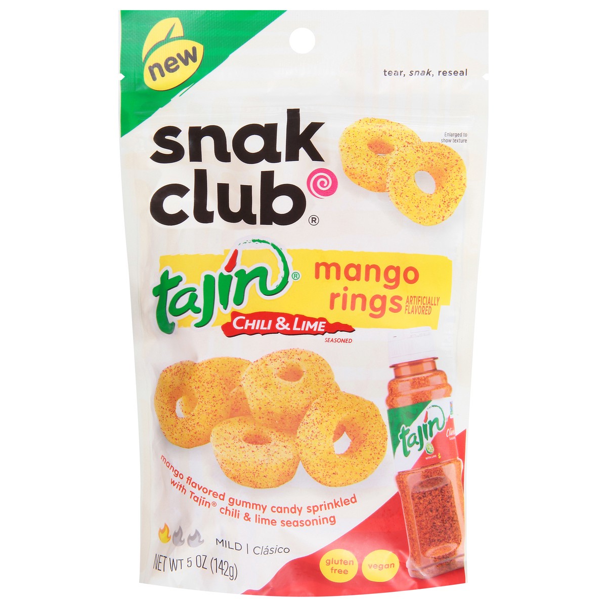 slide 1 of 1, Snak Club Tajin Mild Chili & Lime Mango Rings 5 oz, 5 oz
