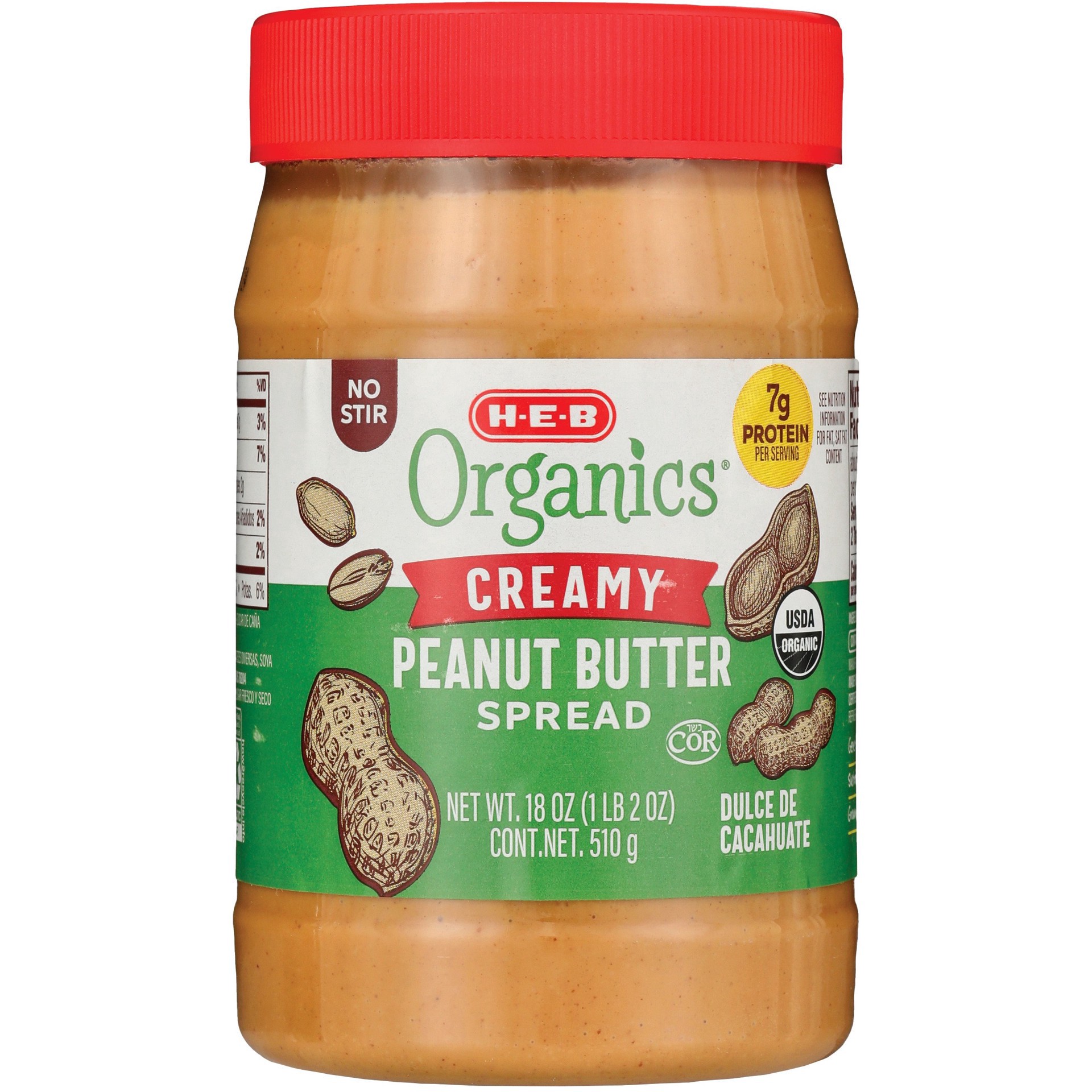 slide 1 of 1, H-E-B Organics Smooth No Stir Peanut Butter, 18 oz
