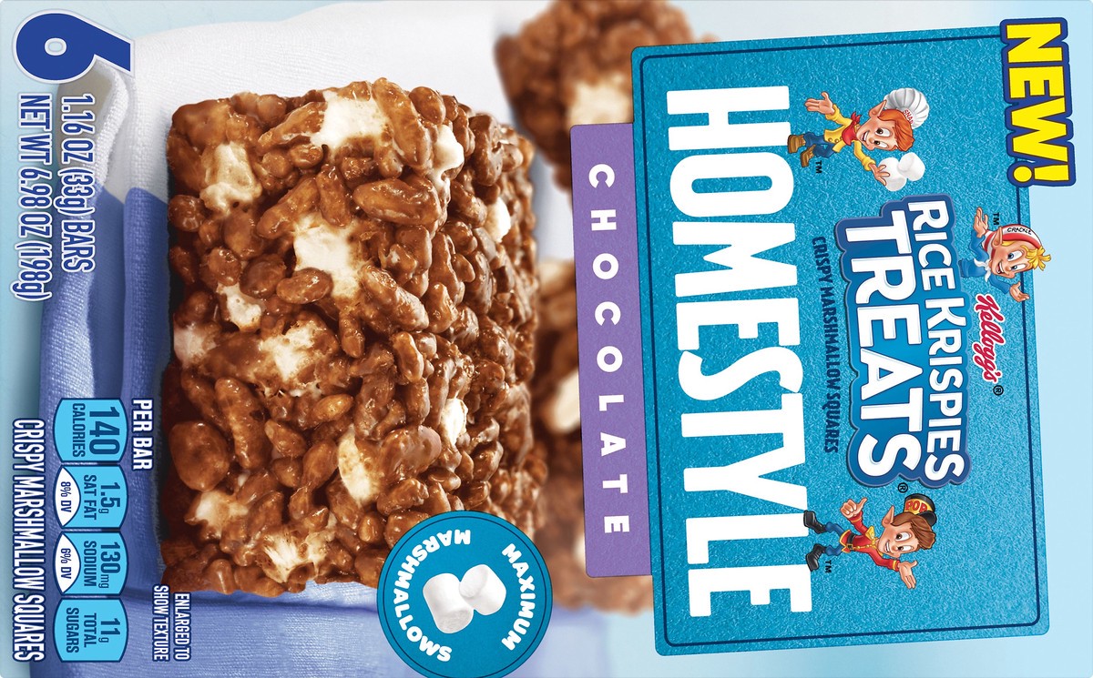 slide 5 of 7, Rice Krispies Treats Kellogg's Rice Krispies Treats Homestyle Marshmallow Snack Bars, Chocolate, 6.98 oz, 6 Count, 6.98 oz