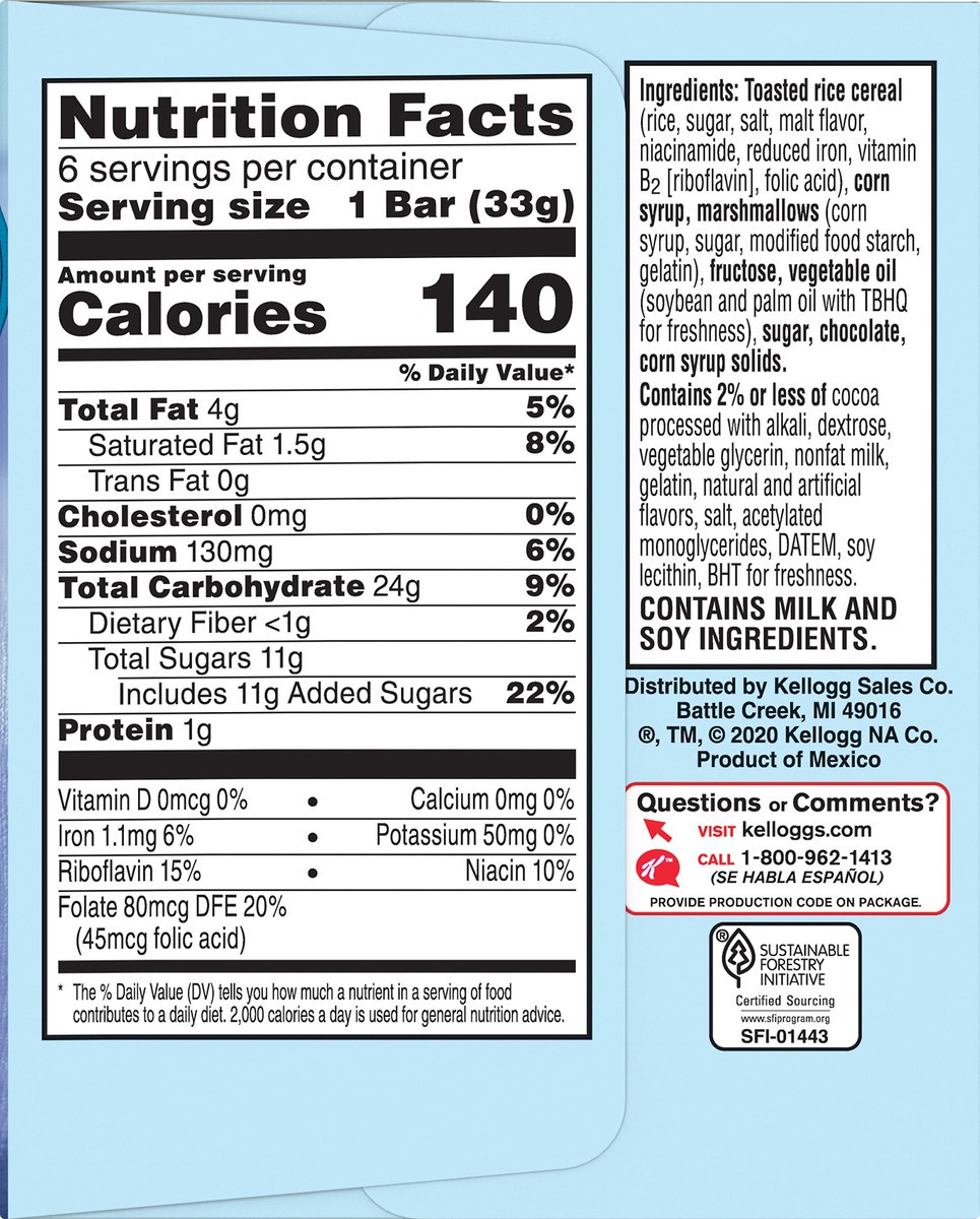 slide 7 of 7, Rice Krispies Treats Kellogg's Rice Krispies Treats Homestyle Marshmallow Snack Bars, Chocolate, 6.98 oz, 6 Count, 6.98 oz