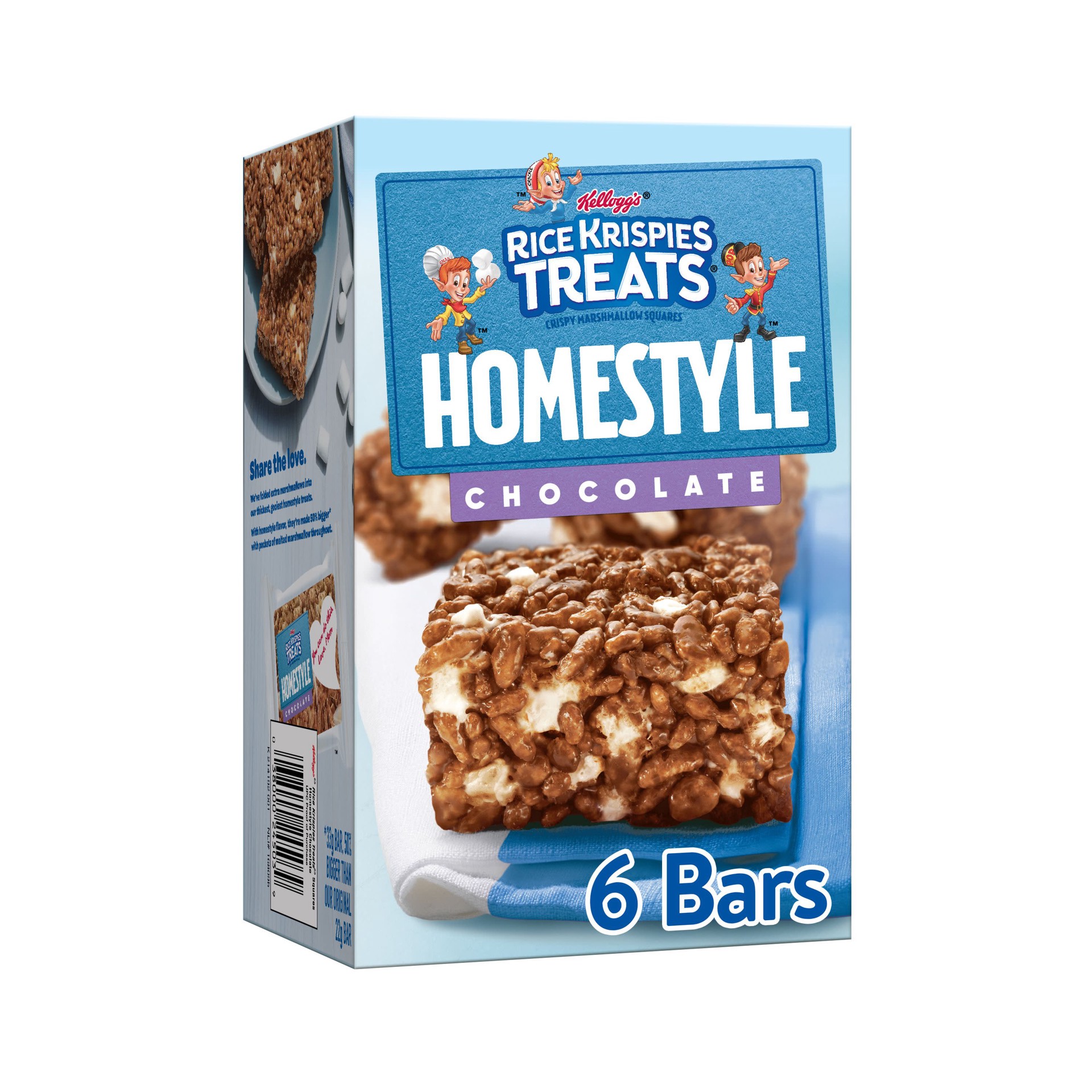 slide 1 of 7, Rice Krispies Treats Kellogg's Rice Krispies Treats Homestyle Marshmallow Snack Bars, Chocolate, 6.98 oz, 6 Count, 6.98 oz