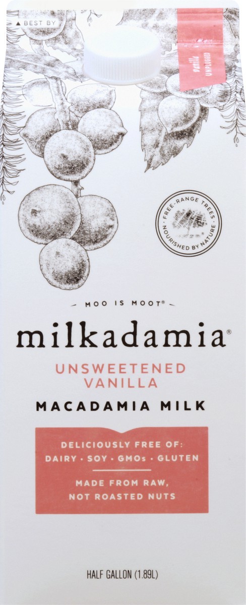 slide 8 of 13, Milkadamia Unsweetened Vanilla Macadamia Milk, 1/2 gal