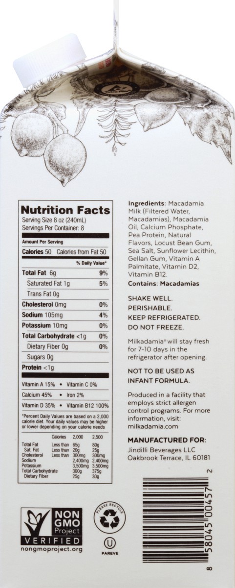 slide 13 of 13, Milkadamia Unsweetened Vanilla Macadamia Milk, 1/2 gal