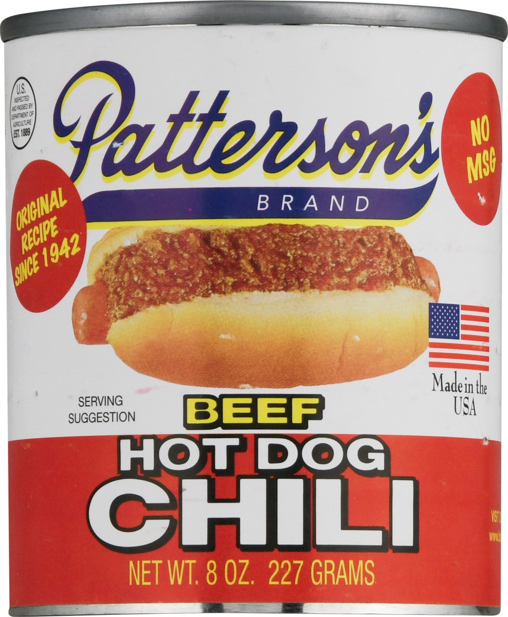 slide 1 of 14, Patterson's Beef Hot Dog Chili 8 oz, 8 oz