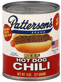 slide 1 of 1, Patterson's Chili Hot Dog Beef, 8 oz