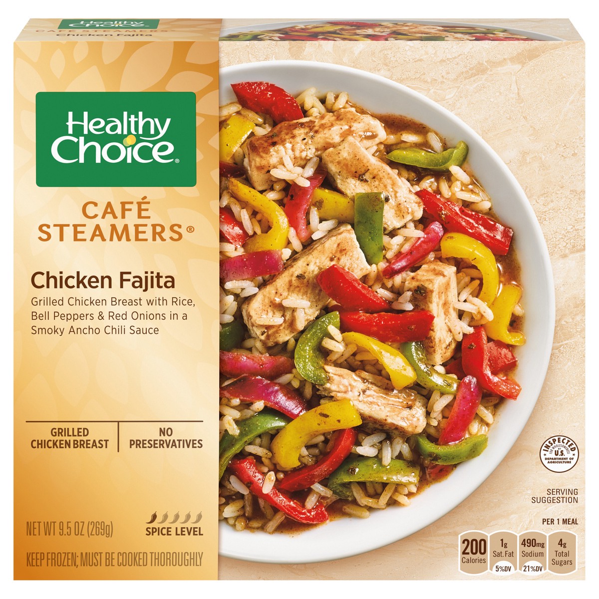 slide 1 of 5, Healthy Choice Café Steamers Frozen Meal, Fajita Chicken, 9.5 oz., 9.5 oz