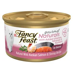 Purina Fancy Feast Wet Cat Food Gourmet Naturals Wild Alaskan Salmon and Shrimp Recipe in Wet Cat Food Gravy